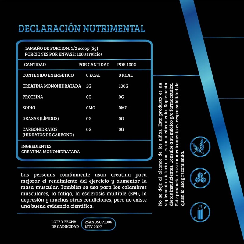 Creatina Monohidratada 500gm Anubis En Polvo Varios Sabores Tamarindo