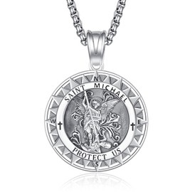 ADMETUS St Michael Compass Necklace for Men Sterling Silver Saint Michael Compass Necklace St Michael Medal St Michael The Archangel Pendant Necklace