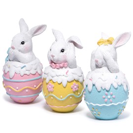 Hodao 3PCS Easter Day Bunny Decoration Hear-No, See-No, Speak-No Bunny Figurines Decor Gifts Handcrafted Resin Easter Bunny Figurines Spring Rabbit Decor for Home, and Holiday Celebrations (White)