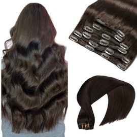 VINBAO Clip in Hair 20 Inch 6pcs 120g Darkest Brown Remy Hair Extensions Clip in Human Hair Brown Straight Double Weft Human Hair Extensions(#2,20'')