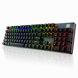 Black Emblem Mechanical Gaming Keyboard with Clicky Blue Switches, RGB Backlit Full Size 104 Key Programmable Wired Keyboard with Aluminum Base for Gaming/Typing/PC/Mac