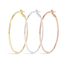 Cocadant 3 Pairs 50mm Big Gold Hoop Earrings for Women,Stainless Steel Big Hoop Earrings 14K Gold Plated Silver Hypoallergenic Hoops set