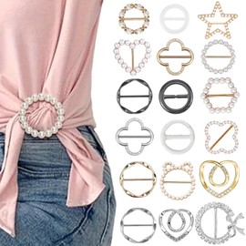 18 Pcs Shirt Ties Clips for Women, T Shirt Tie Or Rings Clips for Women for The Side, Scarf Ring Clip Tightener for Loose Clothes Corner Knotted Button Fashion Metal Round Circle Shirt Clip Buckle