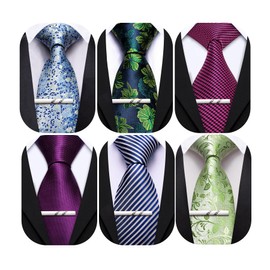 Barry.Wang Mens 6 PCS Ties Silk Striped Paisley Check Floral Necktie Silky Woven Wedding Business Party Ties 3.34"
