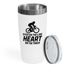Track Bicycle Racing White Edition Viking Tumbler 20oz - Heart The Track - Bike Lover Mountain Biker Road Racer Sport Trails Bicycle Wheelie Rider Track Gymnast