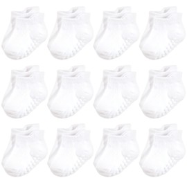 Hudson Baby Unisex Baby Non-Skid No-Show Socks, White, 0-6 Months