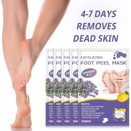 Máscara de Pie 5 Pair Mascarilla Exfoliante de Pies para Eliminar Callos, Exfoliante de Callos de Piel Muerta, Mascarilla de Pies para Eliminar Callos, Baby Soft Smooth Touch Feet-Men Women Exfoliating Foot Mask (Lavanda)