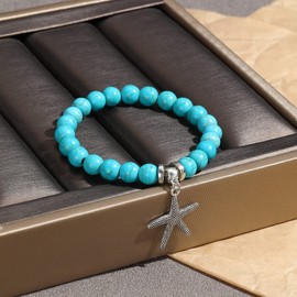 LETAJOY Turquoise Bracelet for Women,Healing Crystal Stone Stretch Round Bead Bracelets for Women Men Jewelry (Big Starfish)