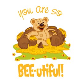 Children You are so Bee-utiful Cute Cartoon Wall Decal Decoration Happy Teddy Bear Among Honey Jars Vinyl Decal Lasts Years and Easily Removable - Size: 24 in(W) x 30 in(H)