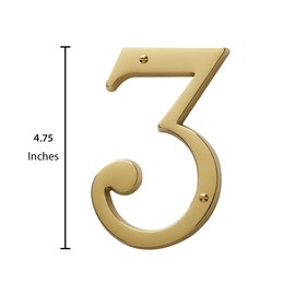 Baldwin Estate 90673.003.CD Solid Brass Traditional House Number Three in Polished Brass, 4.75"