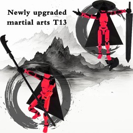 PkghoKids Already Assembled T13 Action Figure Accessories,Dummy 13 T13 Multi-Jointed Movable 3D Printed Toys (Black Red)