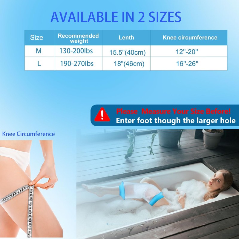 Divvsck Waterproof Knee Cast Cover for Shower, Watertight Cast Bag,