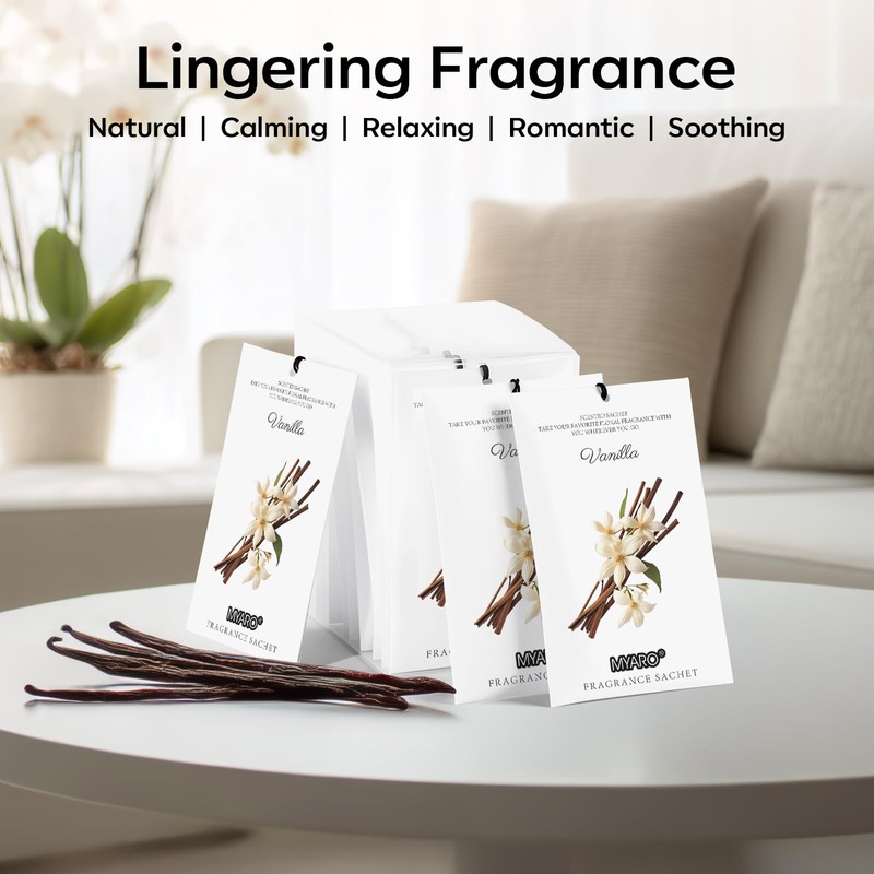MYARO 12 Packs Vanilla Scented Sachets for Drawer and Closet,
