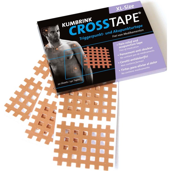 K-Tape Cross-Tape XLarge, Tapes for Crosspuncture Therapy Trigger Points, Acupuncture Points, Tense Muscles, Sore Joints,- 20 Sheets with 40 Cross-Tapes