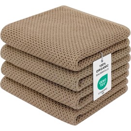 Moosfor Tea Towels, 100% Cotton, Set of 4, 32 x 72 cm, Soft Tea Towels, Kitchen Towels, Absorbent Kitchen Towels, Thick Premium Tea Towel, Dishcloths, Cleaning Cloths, Brownish