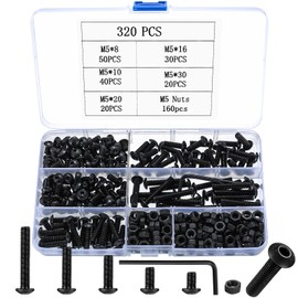 Set of 320 M5 Screws Set, Rounded Head Hex Screws Nuts Set, Hexagon Socket Screws with Nuts Set, Round Head Thread Screws Set, Alloy Steel Machine Screws Assortment Set