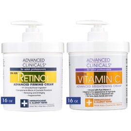 Advanced Clinicals Retinol Body Lotion + Brightening Vitamin C Cream 2pc Skin Care Set | Skin Tightening Body Moisturizer & Face Lotion | Crepey Skin Care Treatment | Skin Care Products, 2pc Set