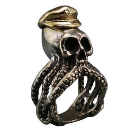 Octopus Ring, Squid Ring for Men, Norse Viking Pirate Skull Head Ring Gothic Octopus Skull Jewelry, Hip Hop Pirate Hat Anchor Ring Punk Octopus Animal Ring (8)