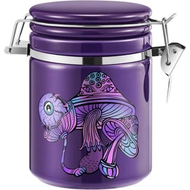 Smell Proof Container (500ml - 1 Oz), Mushroom Stash Jar Airtight Container -Separate Space for Humidity Pack, Smell Proof Jar Stash Container Cute Storage Box Case, Clay Odor Proof Container, Purple - Color: Black Skull