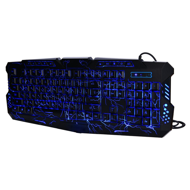 Wired 3 Color Backlit Gaming Crack Bilingual Keyboard with Multimedia