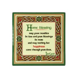 Royal Tara Home Blessing Ceramic Coaster Tabletop Protection Square Irish Traditional Design Heat-Resistant Suitable for Drinks Decor Bar Table Housewarming Gift (4.25" x 4.25") (Home Blessing)