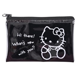 50th Wedding Anniversary Flat Bag, Cute Vinyl Zipper Bag, Card Holder and Case, Kawaii Bag, 12 x 7.5 x 1cm, black, Black Kitty