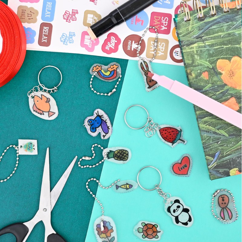 152 Pcs Shrinky Plastic Sheets Kit, Shrink Paper Keychain Kit