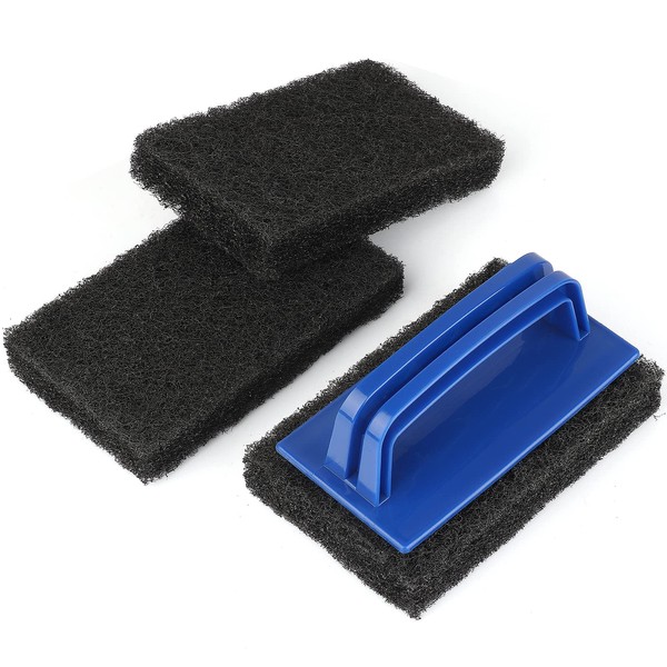 Blackstone Grill Cleaning Kit, Heavy Duty Griddle Scrubber Scouring Pad & Handle, Griddle Cleaning Brush for Charcoal, Gas Grills, Cast Iron Cookware, Oven, Grate, Stovetop