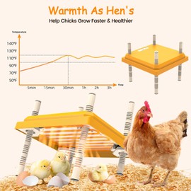 Brooder Heater for Chicks, 10 x 10 Inches Chicken Brooder Heating Plate, Height Adjustable Poultry Heater for 15 Chicks, Temperature Control for Chicken Coops