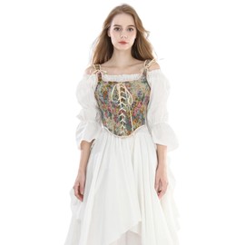 Fiamll Renaissance Corset Women's Floral Corset Tops for Women Corset Bustier with Lacing, beige, M