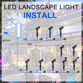 E ENERGETIC LIGHTING LED Landscape Lights with Connectors, 12V Low Voltage, Warm White 3000k, 4W, 175LM, Outdoor Waterproof Garden Pathway Lights Wall Tree Flag Spotlights with Spike Stand, 6 Pack