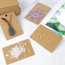 yuntop 100 Pcs Earring Cards with 100Pcs Self Adhesive Bags for Earrings Jewelry Display and 200 Pcs Earring Backs, Earring Display Holder Cards 3.5x2.4 Inches Earring Card Holder Set (Brown)