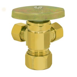 Eastman 3/8 Inch x 3/8 Inch x 5/8 In. OD Compression (1/2 In. Nom.) Multi-Turn Dual-Outlet Three-Way Stop Valve, Brass Plumbing Fitting, Brass, 048285LF