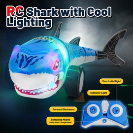 DINOTRONIC Shark Remote Control Car for Kids,2.4Ghz Electric RC Shark Toys with Glowing Light and Flexible Tail,Rechargeable Robot Shark Toys with Swing and Straight Mode, Hobby RC Car for Boys Girls