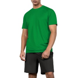 ODODOS Men's Quick Dry Short Sleeve Shirts UPF 50+ Sun Protection SPF Athletic Tops Workout T-Shirts, Green, Large