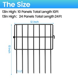 Getlay 10 Pack Animal Barrier Fences, 1.5" Gap No Digging Garden Fence Panels, Metals Black Deterrent Fence for Dogs Rabbits, Decorative Fence for Outdoor Landscape Patio Total 10 ft(L)×13 in(H)