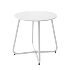 Meluvici Patio Outdoor Side Table Waterproof Round Metal Steel Small Side Table Weather Resistant Portable Outdoor and Indoor End Table for Garden Balcony Yard, White