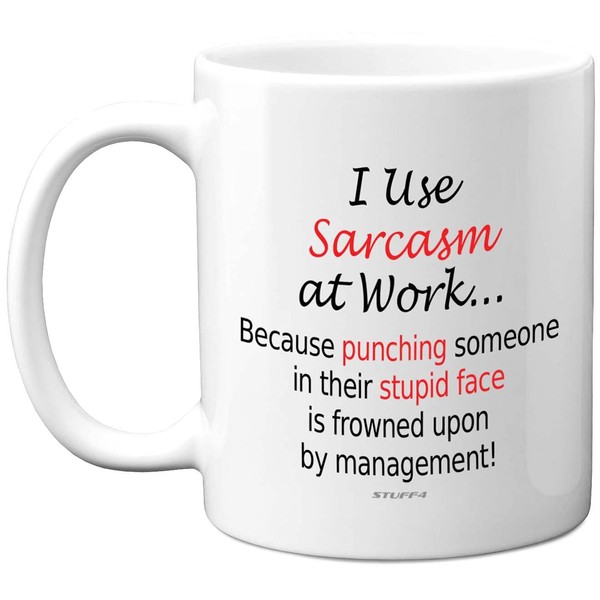 Funny Mugs for Men Women - I Use Sarcasm at Work - Work Desk Novelty Mugs, Mugs for Work Colleagues, Secret Santa Funny Gifts, Great Gift Christmas Birthday Present Idea, 11oz Dishwasher Safe Mug