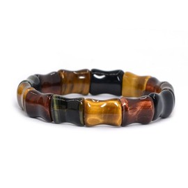 Justinstones Natural Multi-color Tiger's Eye Gemstone Bamboo Joint Beads Elastic Stretch Bracelet 7"