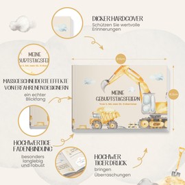 Birthday Book Memory Album with Stickers | My Children's Birthdays from 1 to 12 Photo Book Album | Memory Book to Fill in for Boys | Gift for Boys (Bagger A)