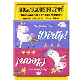 Guajolote Prints Clean Dirty Dishwasher Magnet Sign Indicator - Unicorn, Rainbows, Stars and Poop Funny Home and Kitchen Gift