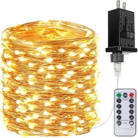 69FT 205LED Plug-in Copper Wire Lights - Warm White LED Fairy String Lights with Remote, 8 Lighting Modes, Dimmable, Waterproof & Overheat Protection for Bedroom, Wedding, Party, Indoor Outdoor Decor