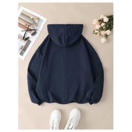 SOLY HUX Women's Plus Size Sweatshirt Letter Graphic Zip Up Drawstring Hoodies Long Sleeve Jacket Dark Blue Letter 4XL