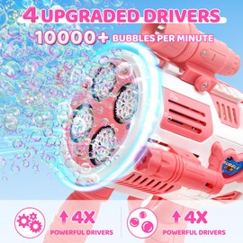 Nicojoy Bubble Gun with Upgraded 4 Fan Drives (Bulit-in 3 oz Bubble Solution), Bubble Machine Gun for Kids Toddlers Adults, Automatic Bubble Blower for Summer Outdoor Party Birthday Wedding Toys