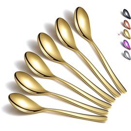 Gold Teaspoons, 6 Piece Spoons Silverware, Stainless Steel Small Spoons, Tea Spoons for Home, Kitchen or Restaurant, Dishwasher Safe (6.6 Inches)