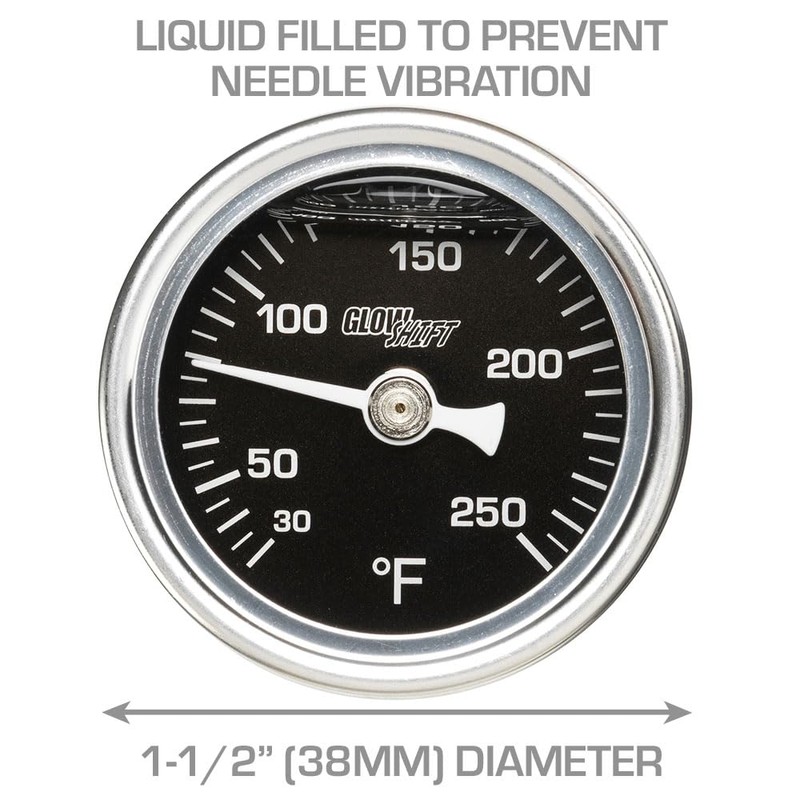 GlowShift Liquid Filled Mechanical 250 F Temperature Gauge - for