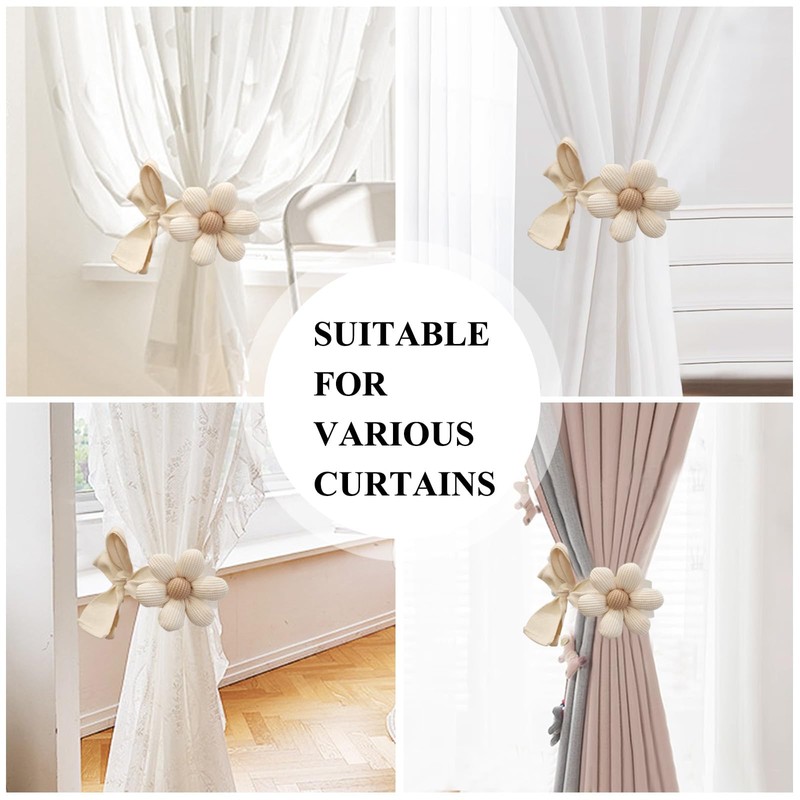 MWRDSM 2pcs Curtain Tiebacks, Flower Curtain Ties for Drapes, Curtain