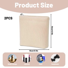 2PCS Mini Makeup Bag, Small Makeup Pouch for Handbag, Travel Makeup Bag, Corduroy Cosmetic Bag, Milky White Mini Pouch for Women and Girls, Toiletry Bag for Travel and Business Trip