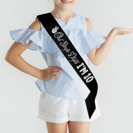 LHPYQ Out Single Digits I'm 10 Sash - Black Sash with Sliver Foil - Cheers to 10th Years Old Party Supplies - Tenth Birthday Gift Double Digit Birthday Gift