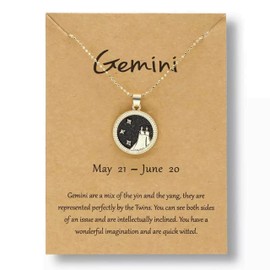 Gold Star Sign Coin Charm Pendant Chain Necklace – Night – Gemini (21st May - 21st June) - Zodiac Constellation Horoscope Celestial Astrology Jewellery - Women Men Gift